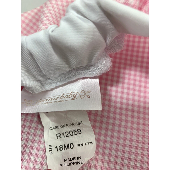 Bonnie Baby Hat Girls 18 Months Pink Gingham Check Embroidered Flowers Bow - Picture 7 of 8